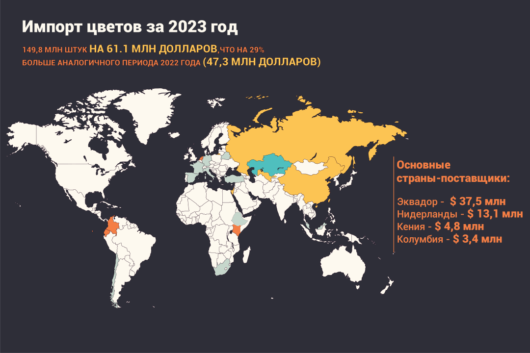 В 2023 году в Казахстан завезли цветы на $61,1 млн 2831672 - Kapital.kz 