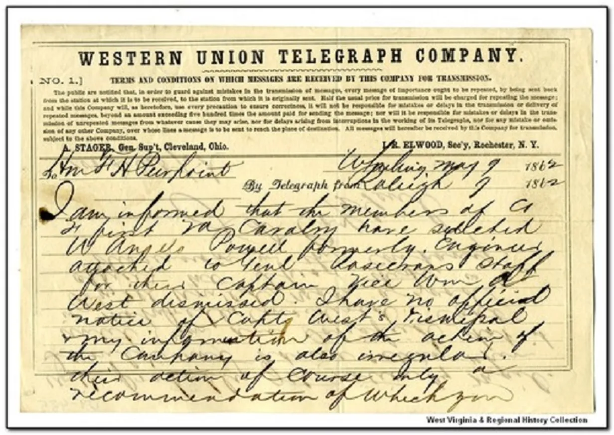 Одна из первых телеграмм Western Union