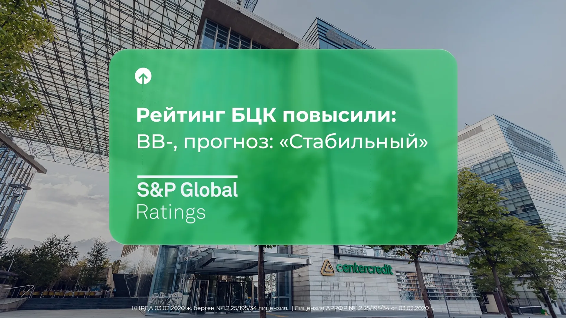 Капитал - S&P Global Ratings повысило рейтинг Банка ЦентрКредит до BB-