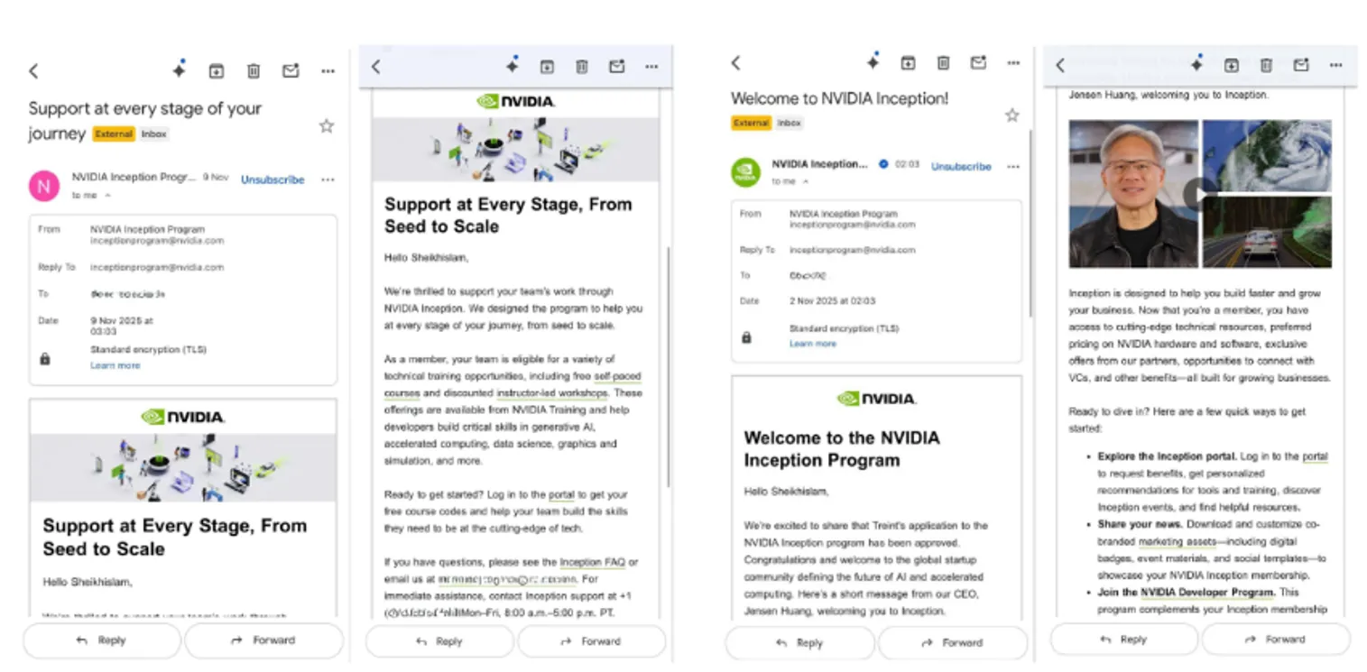 Скриншот подтверждения принятия на программу NVIDIA Inception Program.